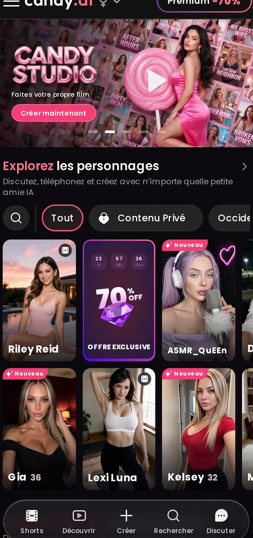 Le catalogue mobile permet de parcourir les personnages et d’accéder aux principales rubriques.