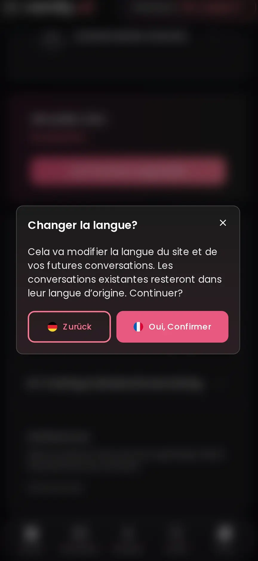 Le changement de langue s’applique au site et aux nouvelles conversations.